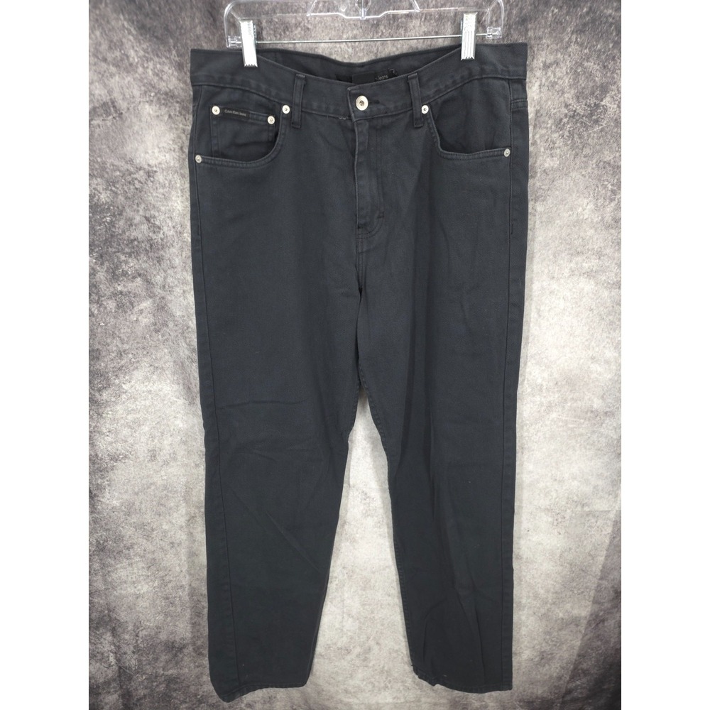Calvin Klein Jeans Mens 34 Gray Straight Leg Easy Fit Mid Rise Dark Wash Cotton